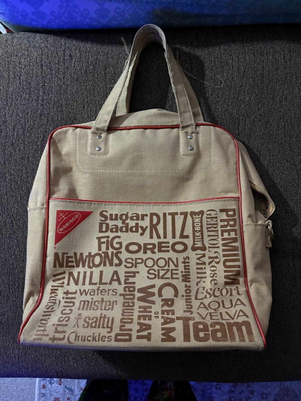 Vintage Nabisco Canvas Tote Bag with Printed Biscuit Typography -